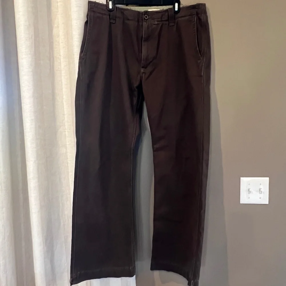 Gap Khakis Distressed Chocolate Brown Loose Boot Fit, Cotton, Size 36x32